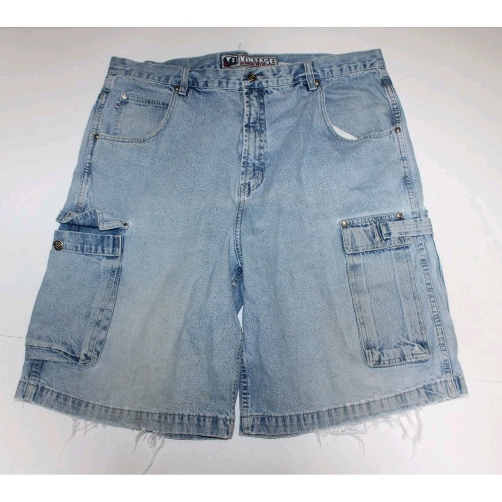 Vintage America Mens Cargo Jean Shorts‎ Mens 38 Denim Safari Outdoor Baggy